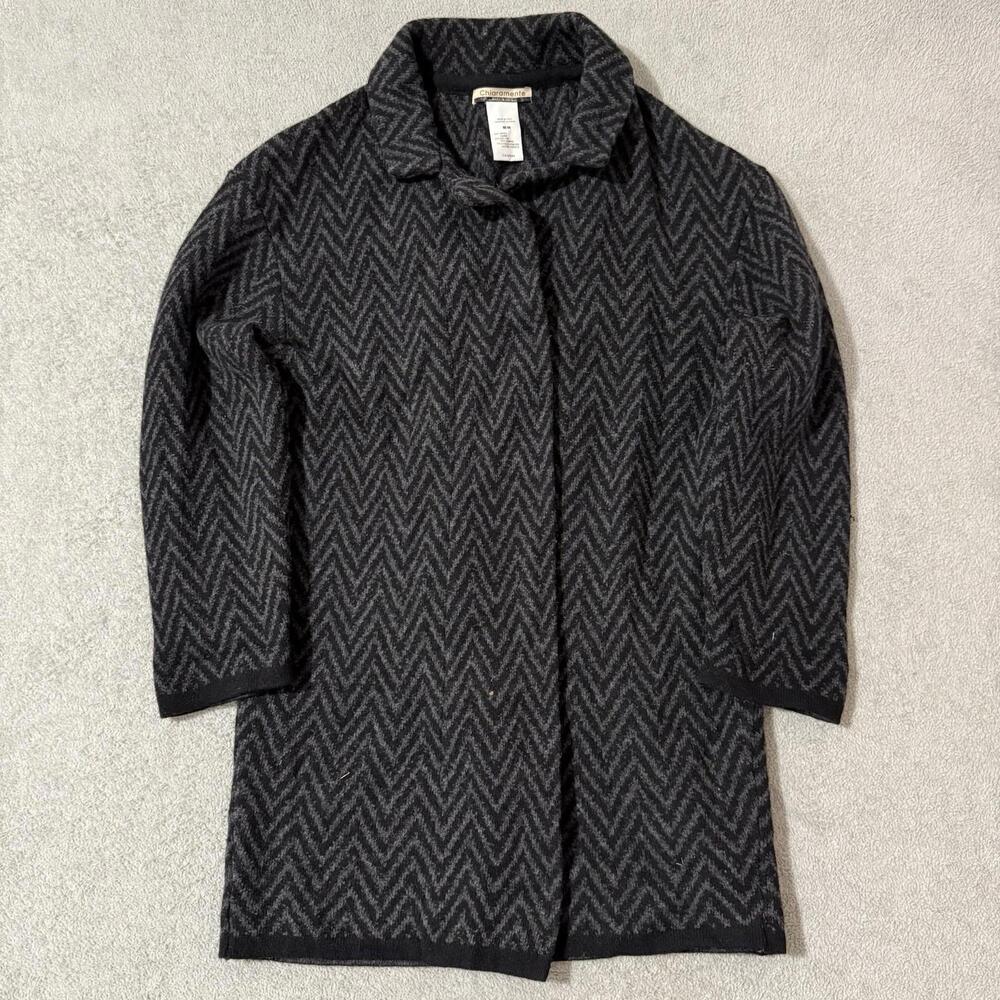 Chiaramente Wool Blend Coat Women’s M Black Gray Chevron Long Jacket Made Italy